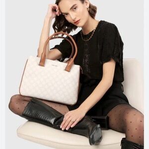 Nine West Allyce Handbag Shoulder Bag In Mushroom Logo Faux Leather- NWOT